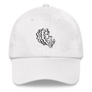 white baseball hat with alexa tarantino logo
