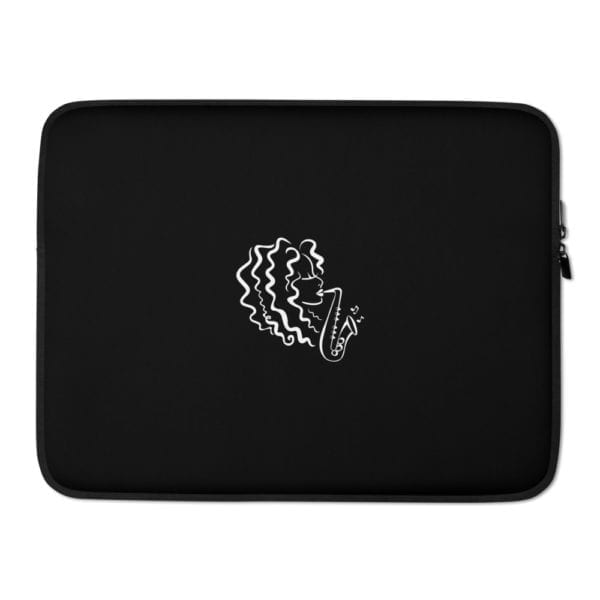 black laptop sleeve with alexa tarantino logo
