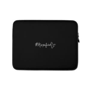 black laptop case with #alexafied logo