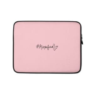 light pink laptop case with #alexafied logo