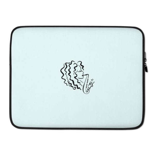 light blue laptop case with alexa tarantino logo