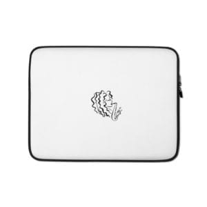 white and black laptop cover with alexa tarantino logo