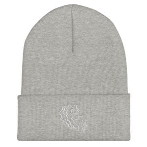 gray beanie hat with alexa tarantino logo