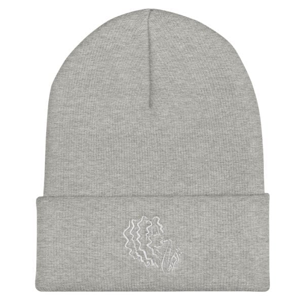 gray beanie hat with alexa tarantino logo