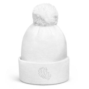 white hat with pom ball and alexa tarantino logo