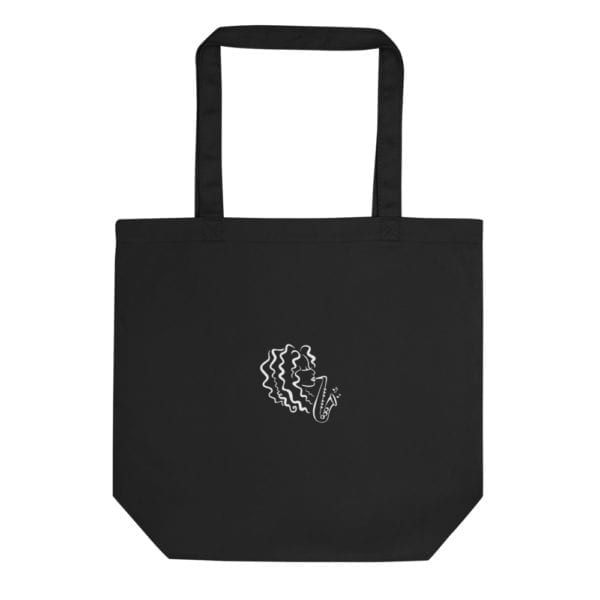 black tote bag with alexa tarantino logo