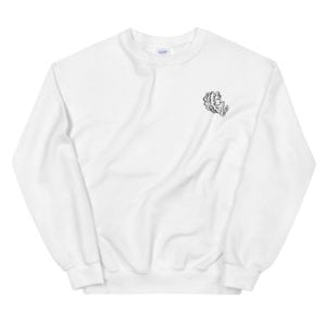 white sweatshirt with Alexa Tarantino logo