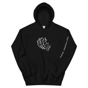 black hoodie with alexa tarantino logo