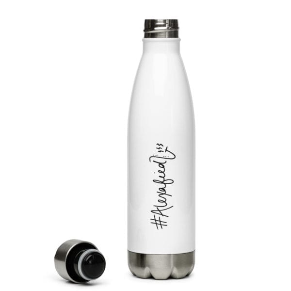 stainless steel water bottle with #alexafied logo