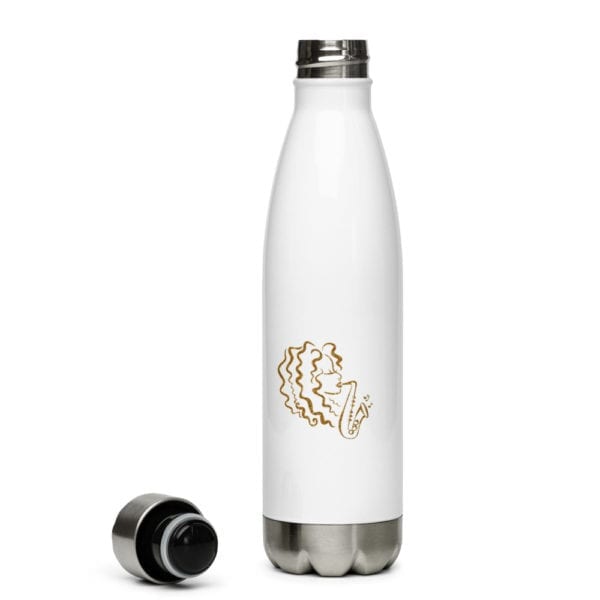 stainless steel water bottle with gold Alexa Tarantino Logo